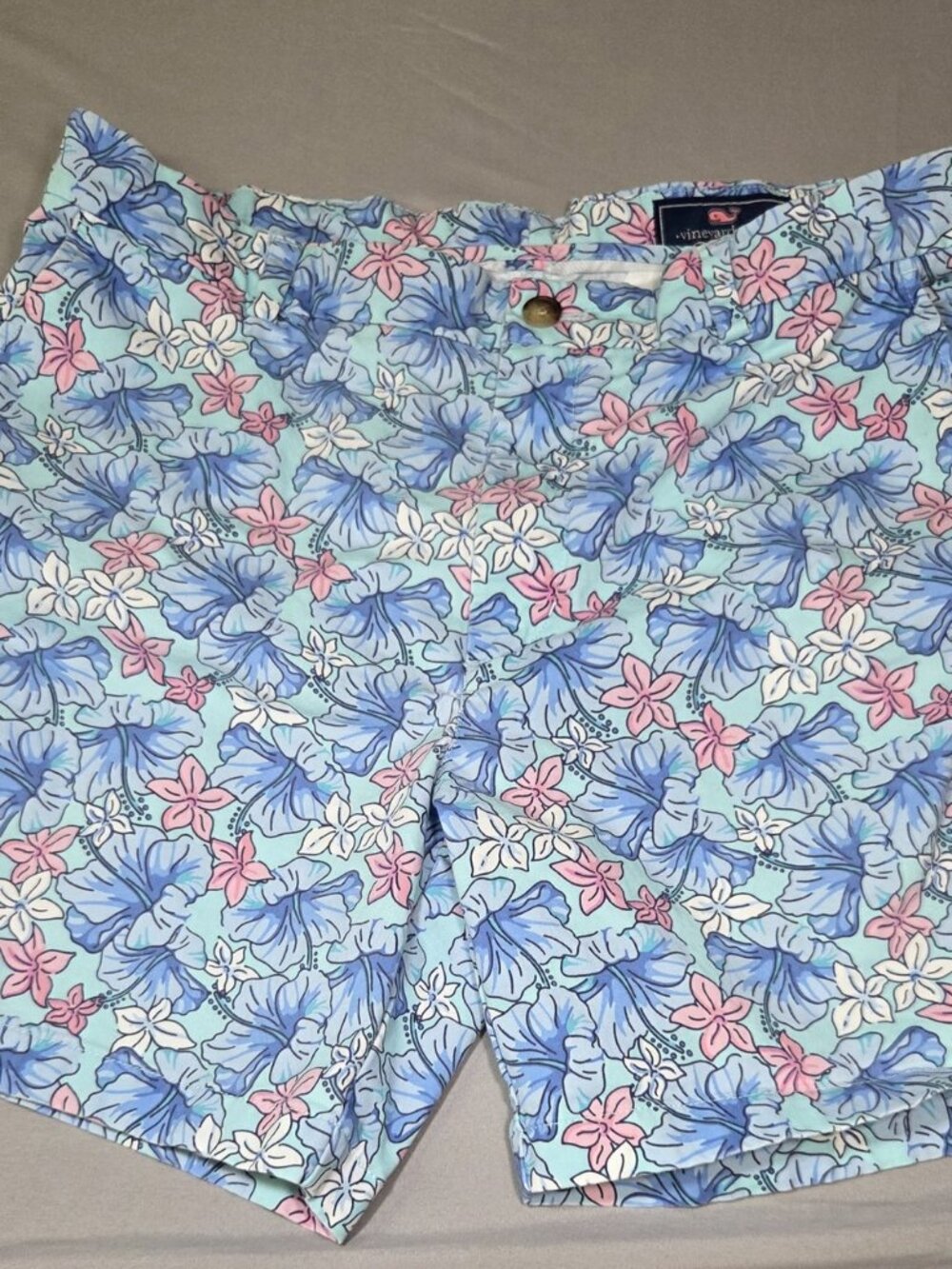 Vineyard Vines Breaker Shorts Light Aqua Blue Hibiscus Floral Print Mens 34